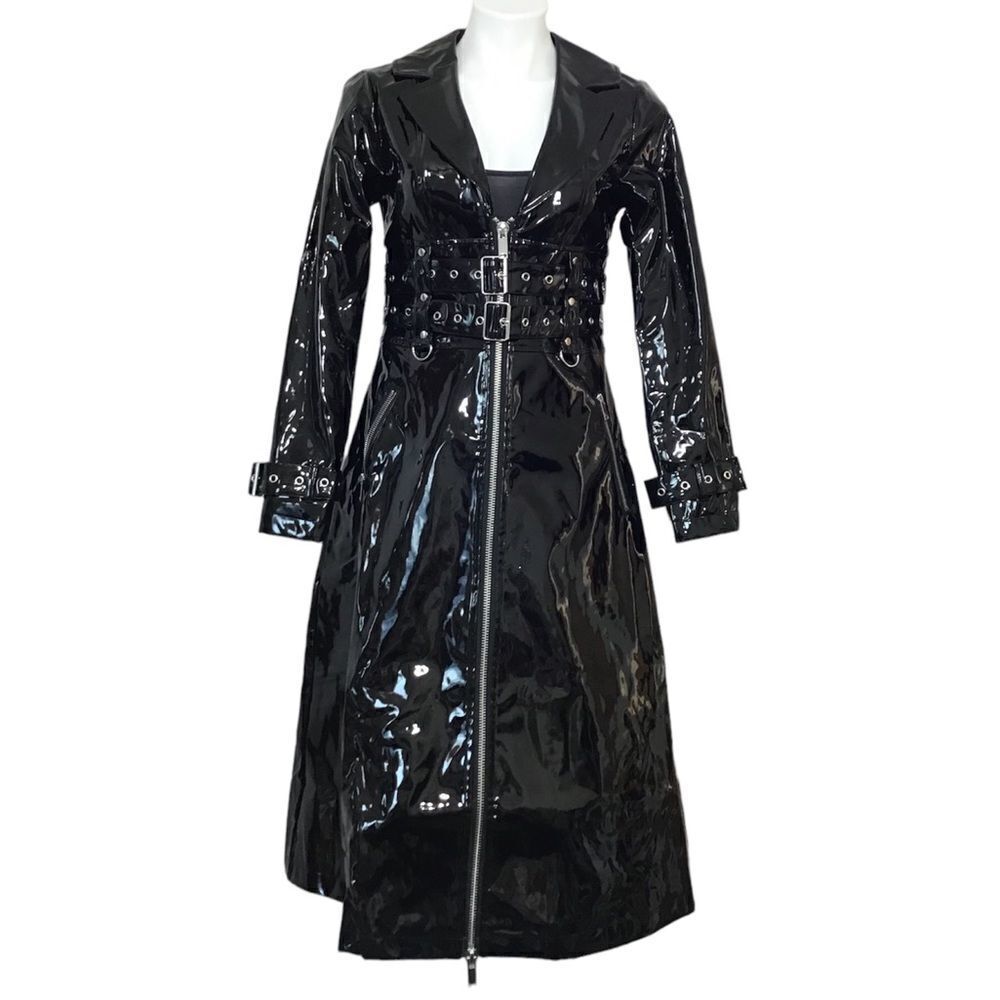 Dolls Kill X Hustler Black Sneaky Link Vinyl Trench Coat New Size XS